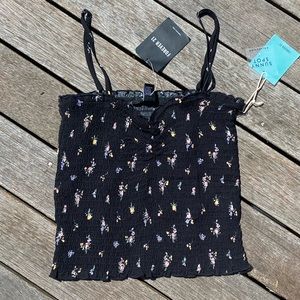 Forever 21 Black Foral Tank Top, Size Sm